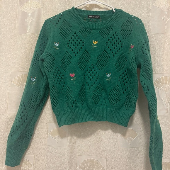 Green Floral Knit Cropped Sweater - Picture 1 of 1